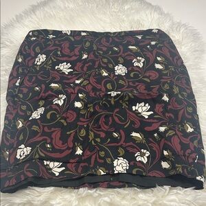 LOFT Floral Patterned Skirt Black and Red Size 6